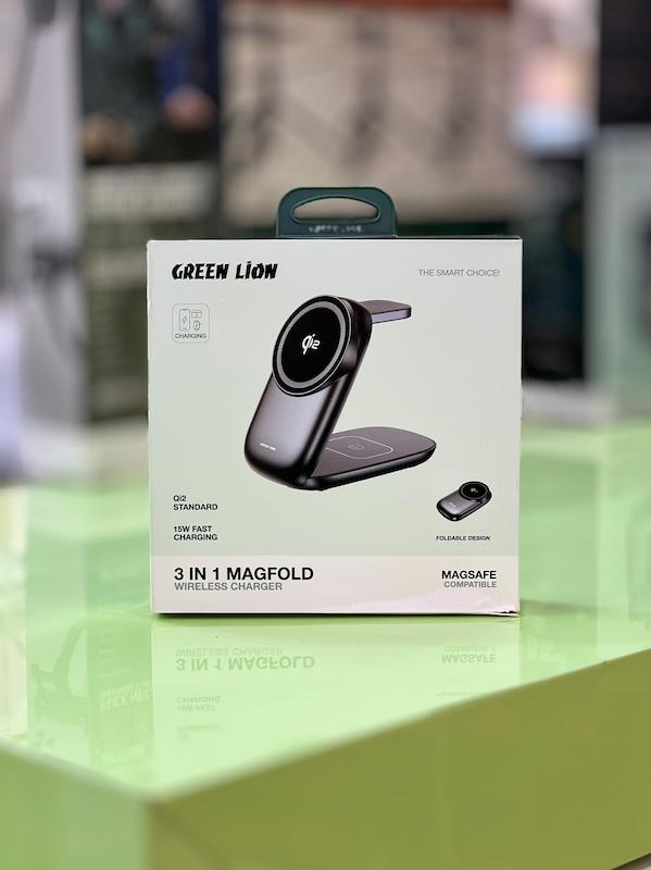 استند تاشو وایرلس شارژ سه کاره گرین لاین Green Lion 3 in 1 MagFold Wireless Charger