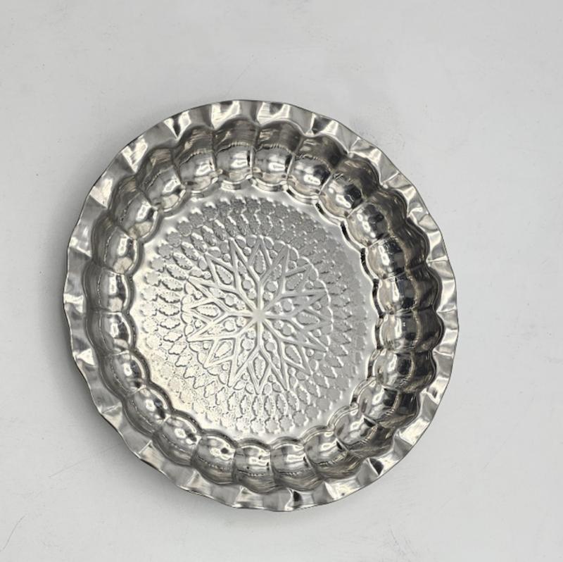 سینی کنگره گلدار برجسته استیل