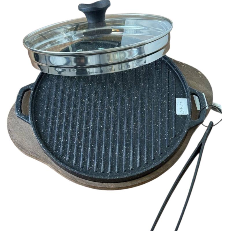 تابه کی اس تی استیک کی اس تی گرد سایز 35 با درب و انبر و چوب KST-5806