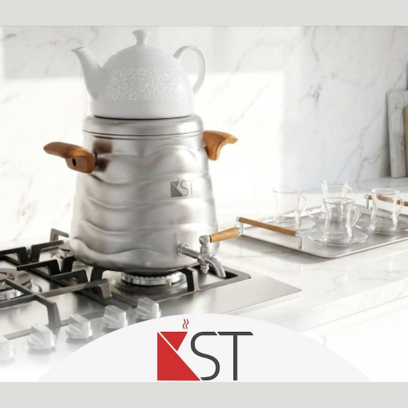 کتری و قوری شیردار کی اس تی دسته باکالیت طرح چوب با قوری چینی KST-3070D