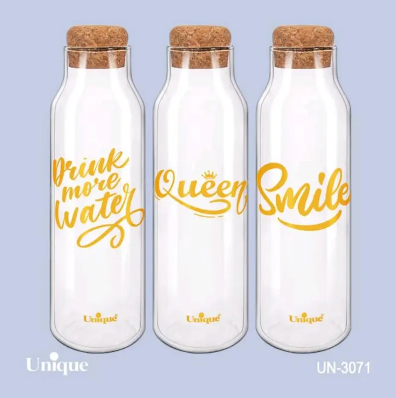 بطری آب شیشه ای یونیک Unique با درب چوبی 900 میل کد UN-3071