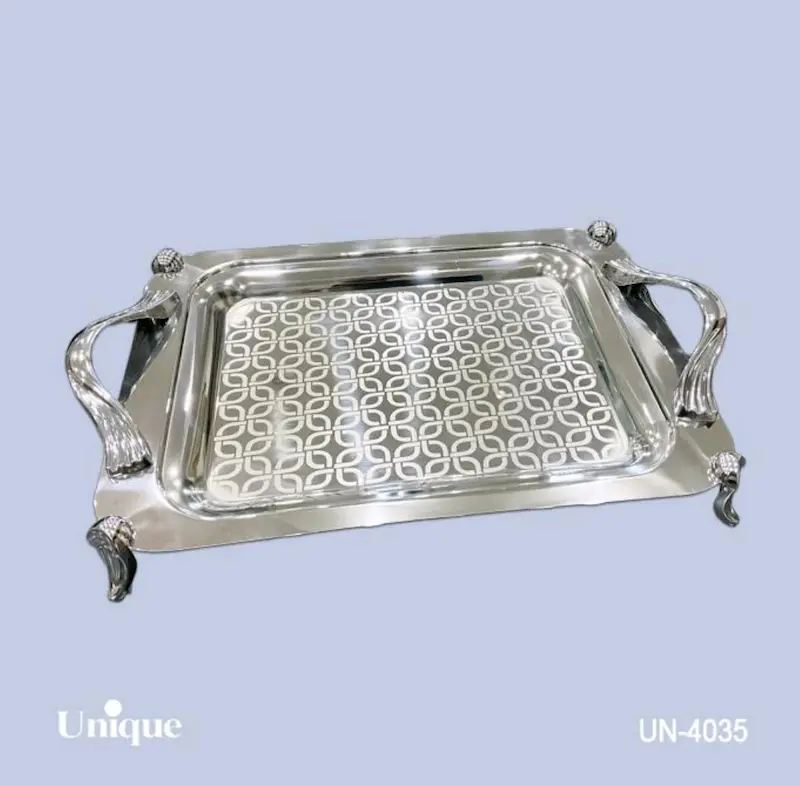 سینی براق استیل یونیک Unique پایه دار کوچک کد UN-4035