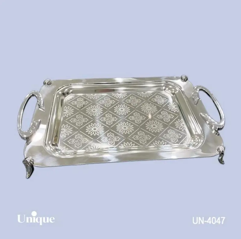 سینی براق استیل یونیک Unique پایه دار بزرگ کد UN-4047