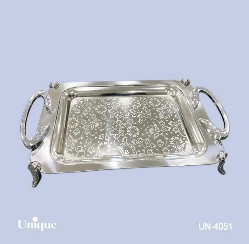 سینی براق استیل یونیک Unique پایه دار کوچک کد UN-4051