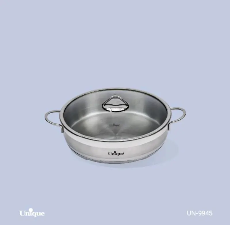 تابه استیل یونیک Unique درب دار دو دسته سایز 28 کد UN-9945