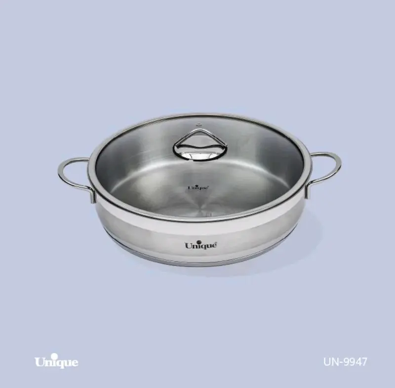 تابه استیل یونیک Unique درب دار دو دسته سایز 32 کد UN-9947