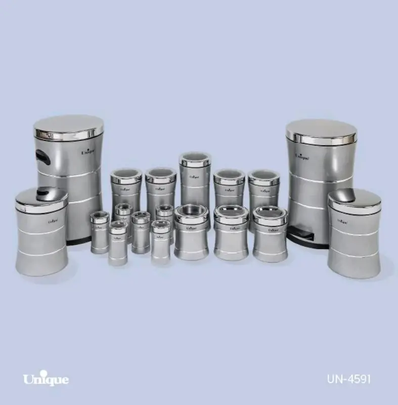 سرویس آشپزخانه 18 پارچه کمر باریک مدل خطی نقره ای استیل یونیک Unique کد UN-4591