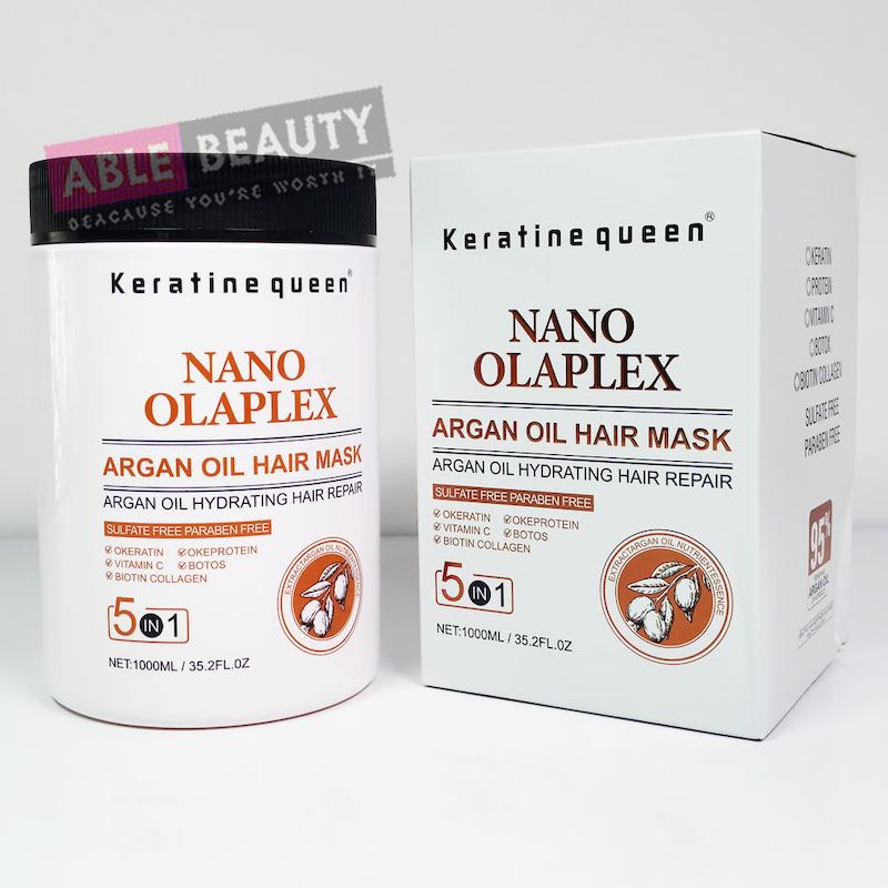 ماسک مو روغن آرگان نانو اولاپلکس 5IN1 برند کراتین کوئین NANO OLAPLEX حجم 1000 میلی لیتر