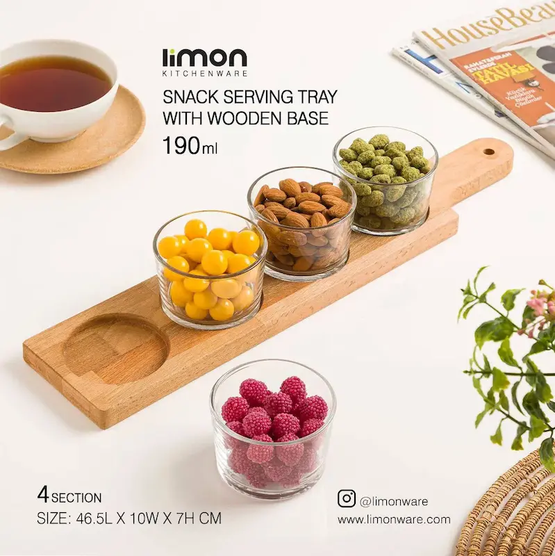 اردوخوری کاسه گرد 4عددی پایه چوب لیمون کد 2223