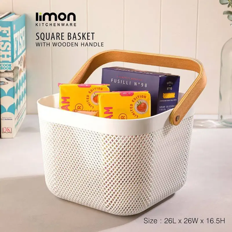 سبد مربع دسته چوبی لیمون کد 2423