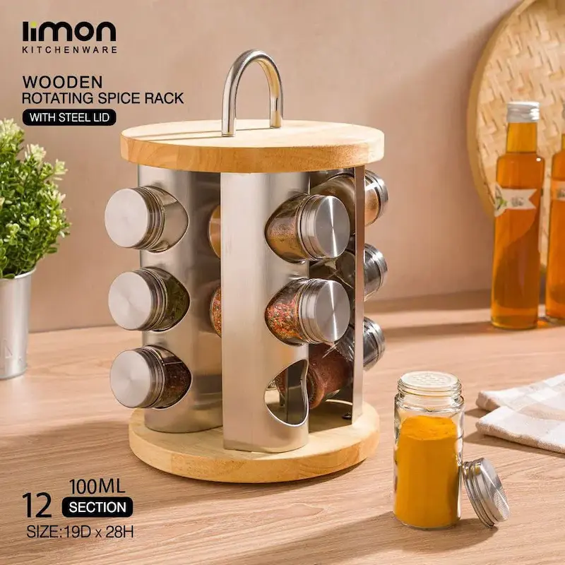 ست ادویه گردان 12 عددی استیل و چوب لیمون کد 2347