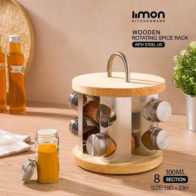 ست ادویه گردان 8 عددی استیل و چوب لیمون کد 2346