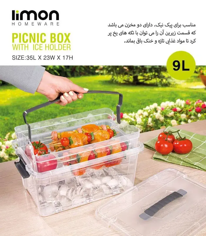 باکس مستطیل 9 لیتر با مخزن یخ دسته دار لیمون کد 2418