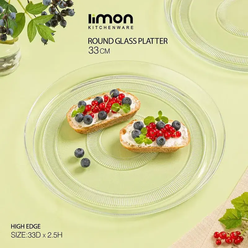 دیس گرد شیشه ای قطر 33 سانت لیمون کد 2436