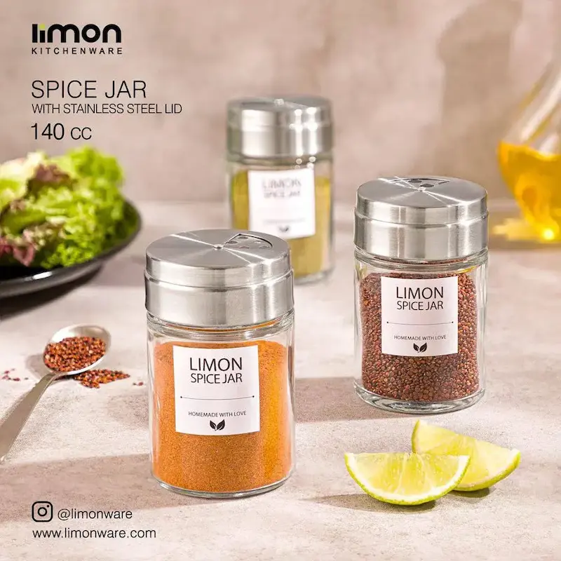 جا ادویه شیشه ای 140 سی سی در استیل لیمون کد 2383