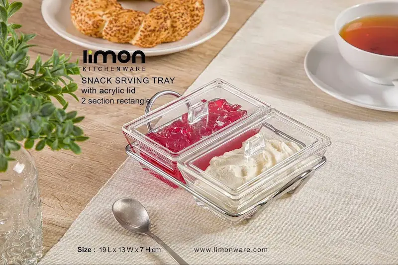 اردو خوري شيشه اي مستطیل 2 خانه لیمون کد 2103