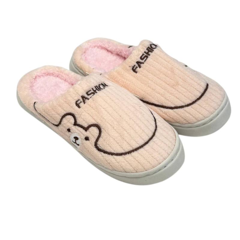 دمپایی روفرشی خزدار عروسکی طرح خرس صورتی