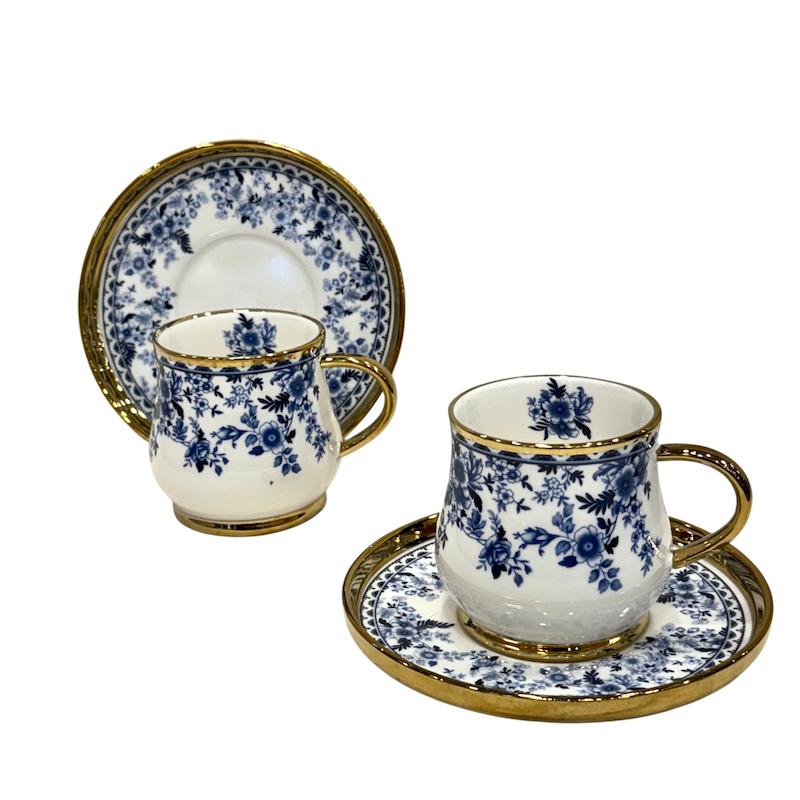 فنجان و نعلبکی چای‌خوری ۶ عددی وارداتی گل آبی (همراه جعبه کادویی)