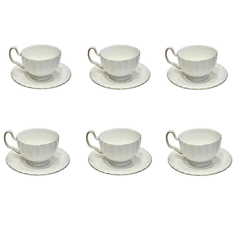 فنجان و نعلبکی چای خوری ۶ نفره سفید با لبه طلایی