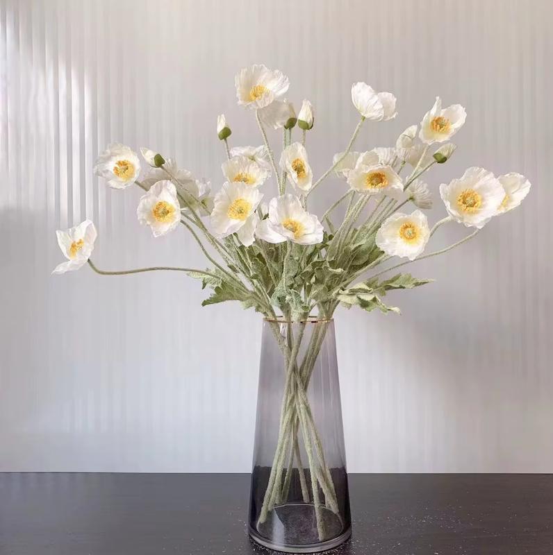 گل شقایق مصنوعی سفید شاخه ۴ گل 