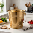 سطل یخ استیل طلایی دسته‌دار | مناسب برای یخ و بطری | ۴ سایز