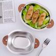 کاسه سرو استیل بیضی با دسته چوبی
