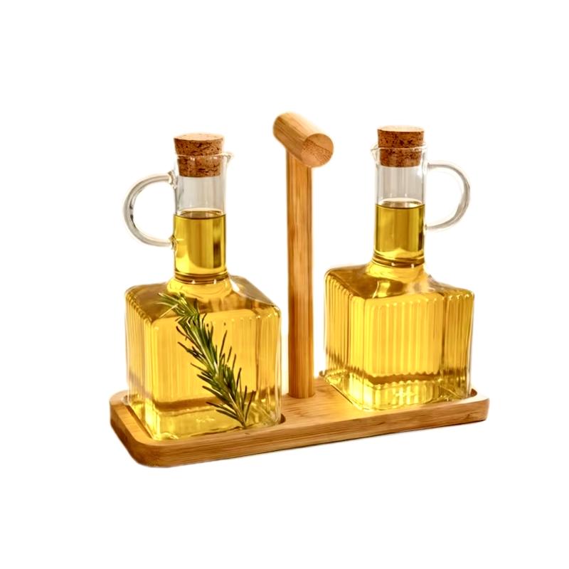 آبلیمو خوری و روغن‌ریز دوقلو با استند چوبی بامبو مدل شیاردار