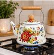 کتری لعابی تک مدل گلدار با دسته چوبی 1.5 لیتری