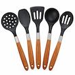 کفگیر و ملاقه 5 پارچه Kitchen Tools سیلیکونی با دسته چوبی