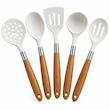 کفگیر و ملاقه 5 پارچه Kitchen Tools سیلیکونی با دسته چوبی