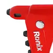 انبر پرچ رونیکس مدل RH-1606 سایز 10.5 اینچ با بدنه آلومینیوم و فولاد A4، دارای 4 سری قابل تعویض، نازل بلند برای دسترسی به مکان‌های تنگ، مناسب پرچ‌کاری با پرچ‌های آلومینیومی، فولادی و استیل سایز 2.4 تا 4.8 میلی‌متر، دسته ارگونومیک و ضدلغزش و قفل ایمنی