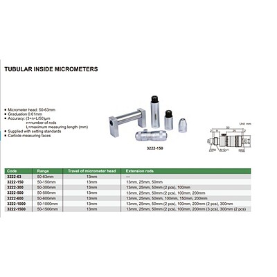 میکرومتر داخل لوله ای اینسایز 500-50 کد 500-3222