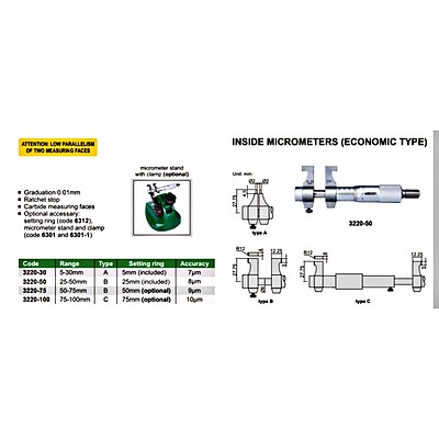 میکرومتر داخل 75-50 اینسایز کد 75-3220