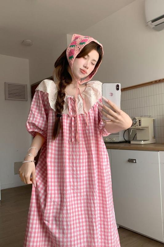 لباس چهارخونه صورتی