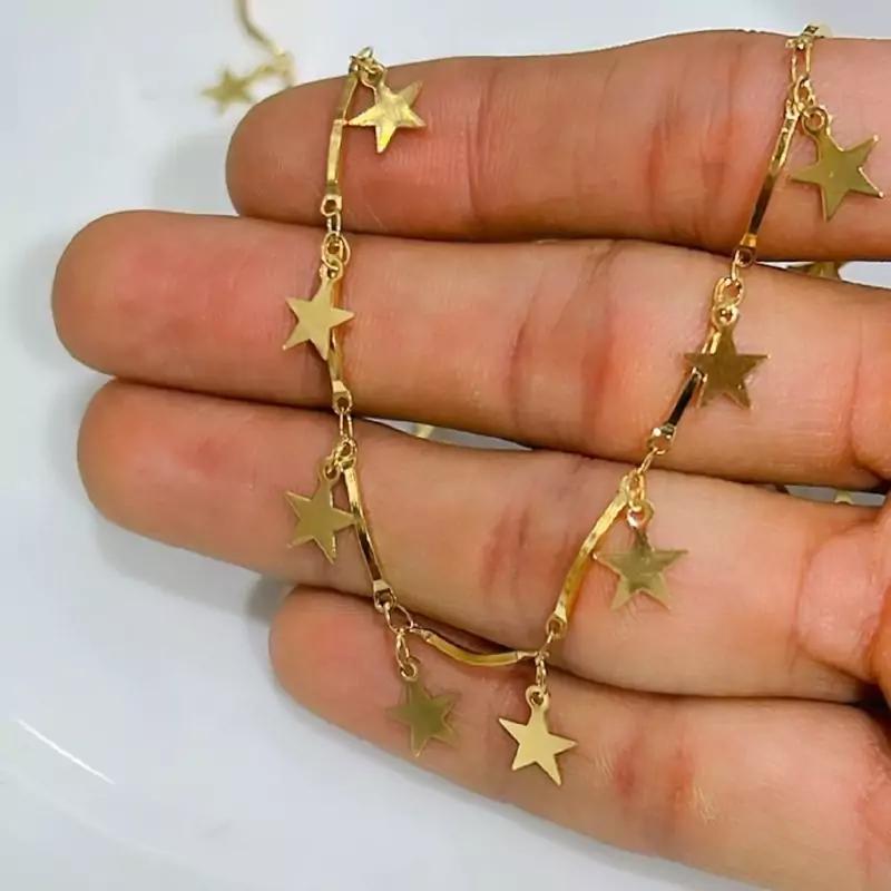 زنجیر ستاره آویز استیل رنگ ثابت طلایی و نقره ای
