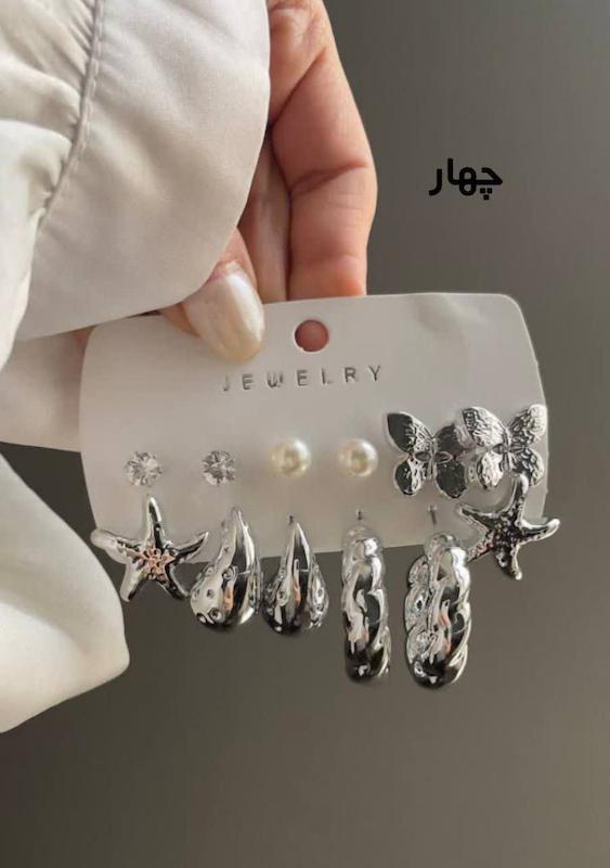 پک گوشواره آب نقره نقره ای