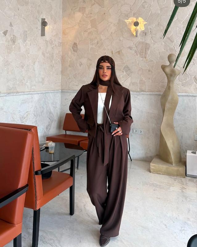 شلوار قهوه ای کمربندار
