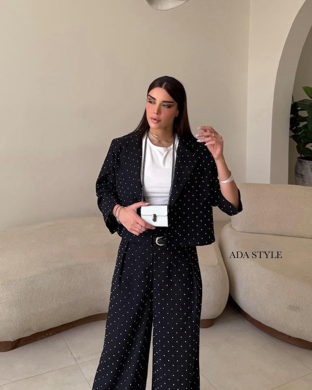 کت خال خالی مشکی نگین دار