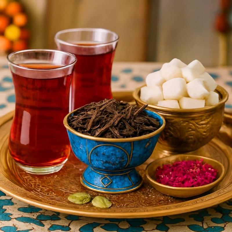 چای قهوه خانه ای + پوسته هل و پر گل «ما3تا»