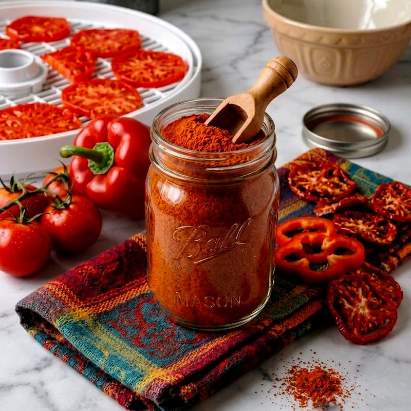 پودر گوجه مکزیکی «ما۳تا» با طعم گوجه و تندی ملایم پاپریکا؛ مناسب مرغ، سیب‌زمینی، پاستا، پیتزا، گریل و انواع غذاهای خوش‌طعم.