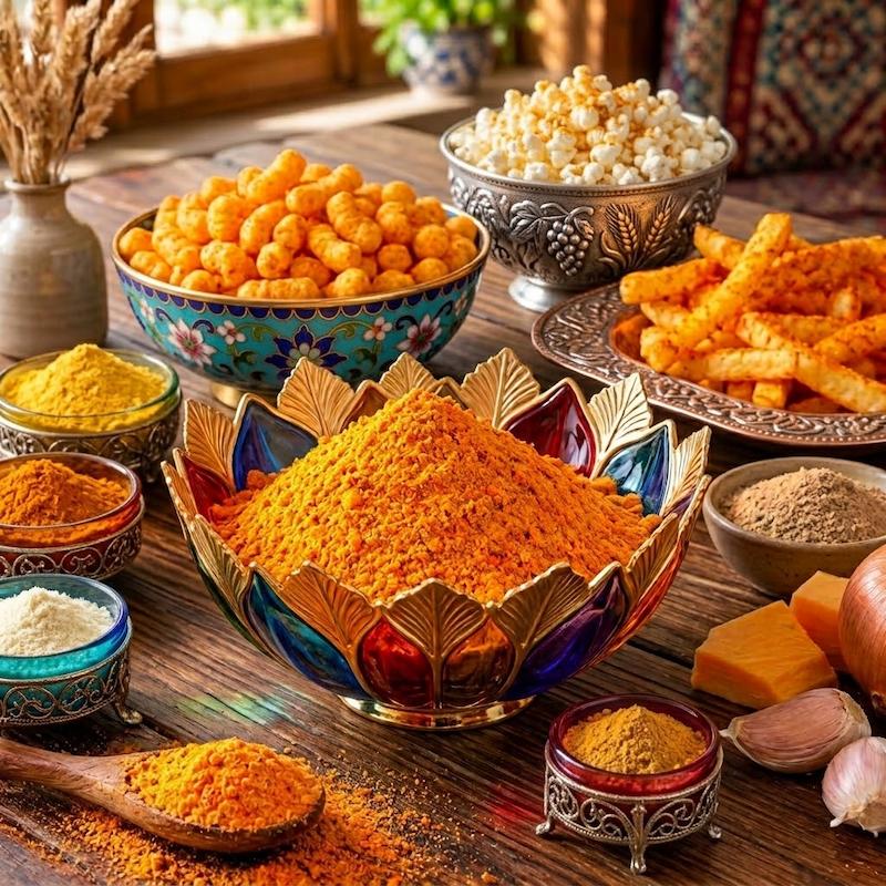 ادویه پفک، چاشنی پفک، ادویه پفک ما۳تا، ادویه ما۳تا، چاشنی پنیری، پودر پنیر، چاشنی پاپ‌کورن، چاشنی سیب‌زمینی، چاشنی ذرت، چاشنی تنقلات، ادویه پفکی، چاشنی مرغ سوخاری، چاشنی ماکارونی، خرید ادویه پفک، ادویه اصفهان cheese puff seasoning, cheesy snack seasoning, Ma3ta puff seasoning, cheese powder seasoning, popcorn seasoning, fries seasoning, corn snack seasoning, paprika cheese seasoning, orange cheese powder, fried chicken seasoning, pasta seasoning, snack seasoning blend, Isfahan spices, gourmet seasoning blend, buy cheese puff seasoning online