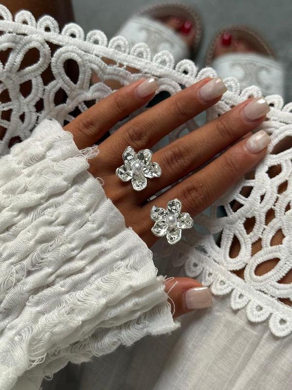 انگشتر Silver flower double