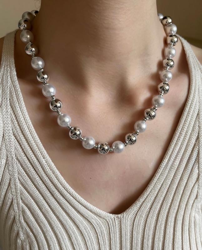 گردنبند Silver ball pearl