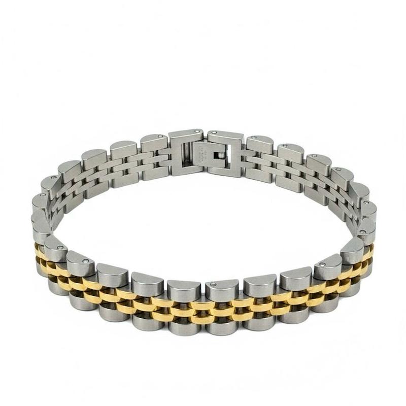 دستبند زنانه و مردانه وارداتی طرح Rolex رولکس دو رنگ طلایی و نقره ای 