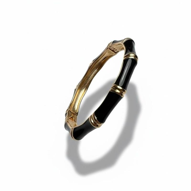 بنگل و النگوی وارداتی زنانه طرح black mina میناکاری رنگ طلایی مشکی