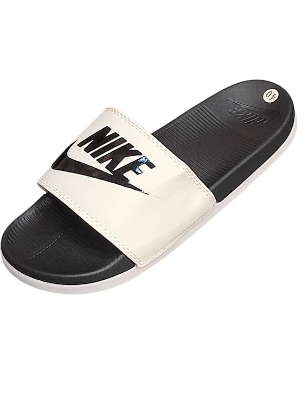 دمپایی مردانه NIKE(نایکی) وارداتی کفی بالشتی رویه سفید لگو مشکی