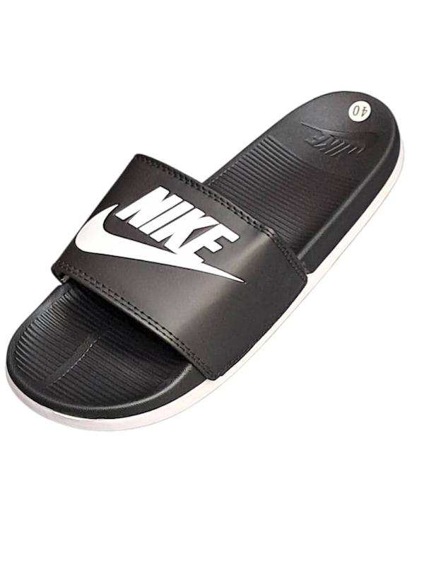 دمپایی مردانه NIKE(نایکی) وارداتی کفی بالشتی رویه مشکی لگو سفید