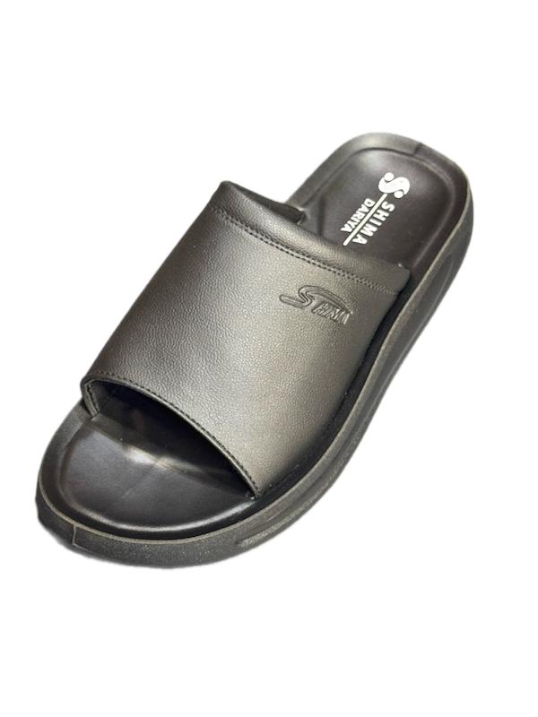 دمپایی و صندل چرم مردانه کفی طبی رویه چرم مشکی طرح داریا