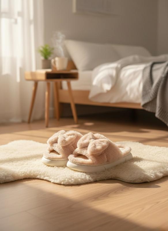 روفرشی و اسلیپر زنانه طرح پاپوش پاپیون رنگ کرم کفی حوله ای لژدار 