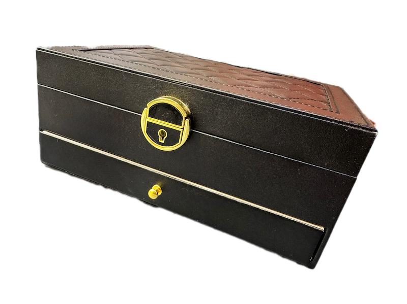 جعبه جواهرات و نظم دهنده چرم دوختی کشو دار وارداتی